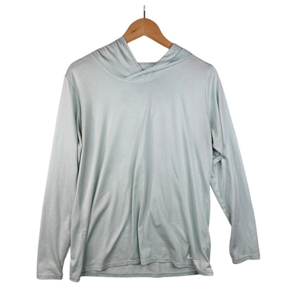 Nike Dri-Fit Running Shirt Ladies Women's Long Sleeve‎ Hooded Green Swoosh Sz X